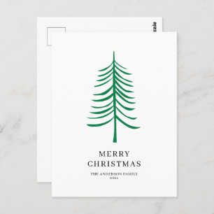 Merry Christmas Minimalist Green Modern Tree Postcard