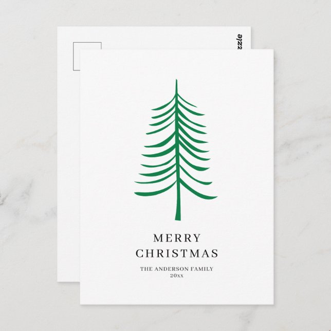 Merry Christmas Minimalist Green Modern Tree  Postcard (Front/Back)