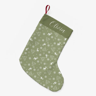 Merry Christmas Minimalist Green Small Christmas Stocking