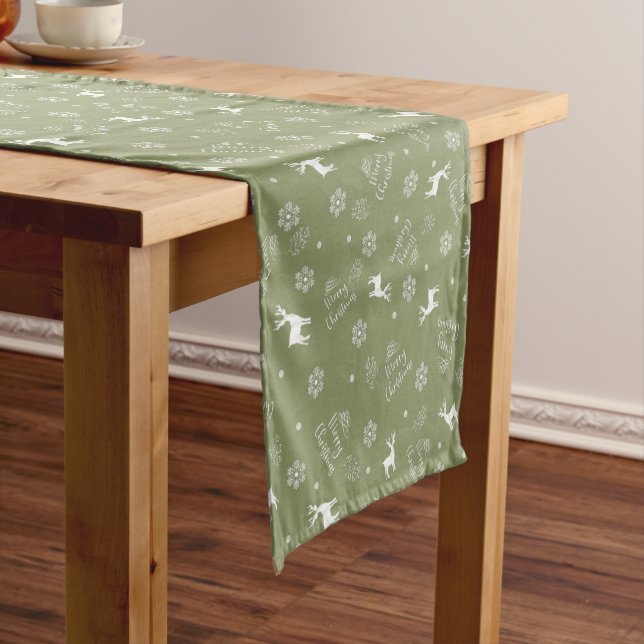 Merry Christmas Minimalist Green Table Runner (In Situ)