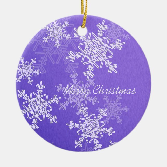 Merry Christmas Minimalist Indigo Snowflakes  Ceramic Ornament (Front)
