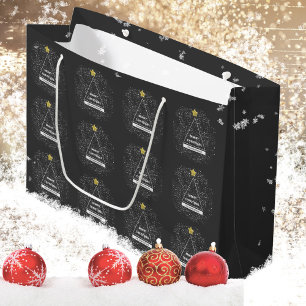 Merry Christmas Minimalist Modern Glitter Star Large Gift Bag