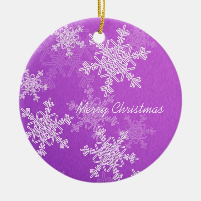Merry Christmas Minimalist Purple Snowflakes  Ceramic Tree Decoration (Front)