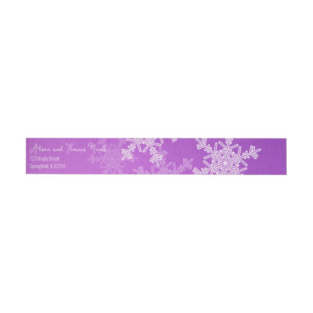 Merry Christmas Minimalist Purple Snowflakes  Wraparound Address Label (Individual)