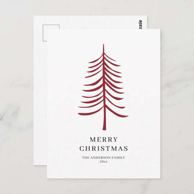 Merry Christmas Minimalist Red Modern Tree  Postcard (Front/Back)