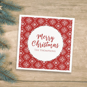 Merry Christmas Minimalist Simple Snowflake Red Napkin