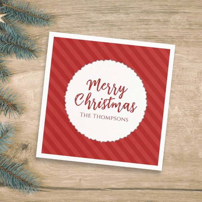 Merry Christmas Minimalist Simple Striped Red  Napkin (Creator Uploaded)