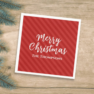Merry Christmas Minimalist Simple Striped Red Napkin