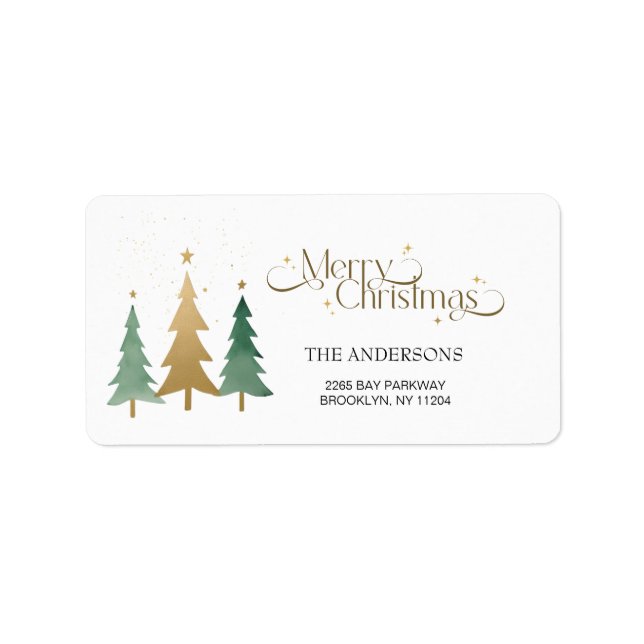 Merry Christmas Minimalist Watercolor Pine Trees Label (Front)