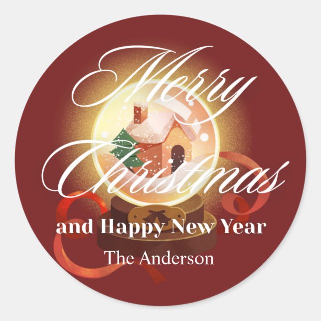 merry christmas minimalist with snow ball classic round sticker (Front)