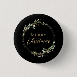 Merry Christmas Minimalist Wreath Black 3 Cm Round Badge