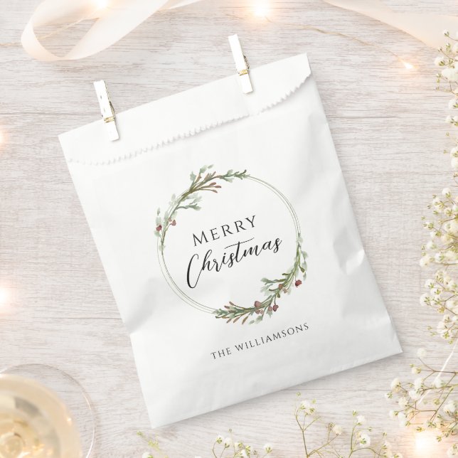 Merry Christmas Minimalist Wreath Favour Bag (Clipped)