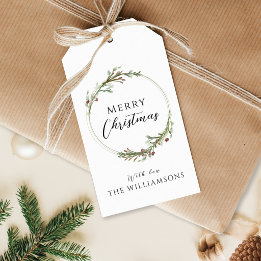 Merry Christmas Minimalist Wreath Gift Tags