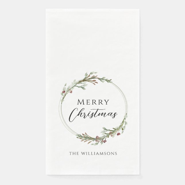 Merry Christmas Minimalist Wreath Napkin (Front)