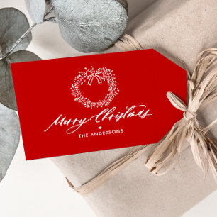 Merry Christmas Minimalist Wreath Personalised Gift Tags