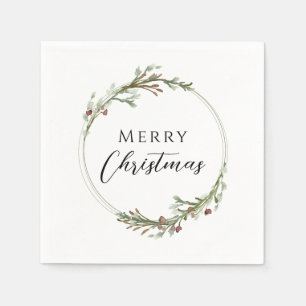 Merry Christmas Minimalist Wreath White Napkin