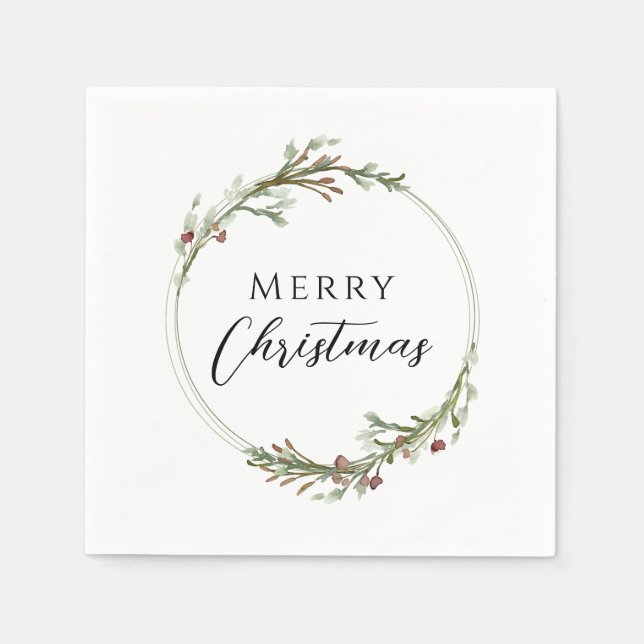 Merry Christmas Minimalist Wreath White Napkin (Front)