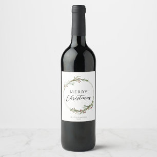 Merry Christmas Minimalist Wreath Wine Label