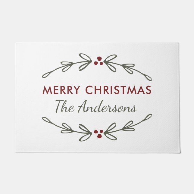 Merry Christmas Mistletoe and Berries Doormat  (Front)