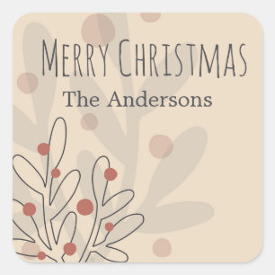 Merry Christmas mistletoe and family name text Square Sticker