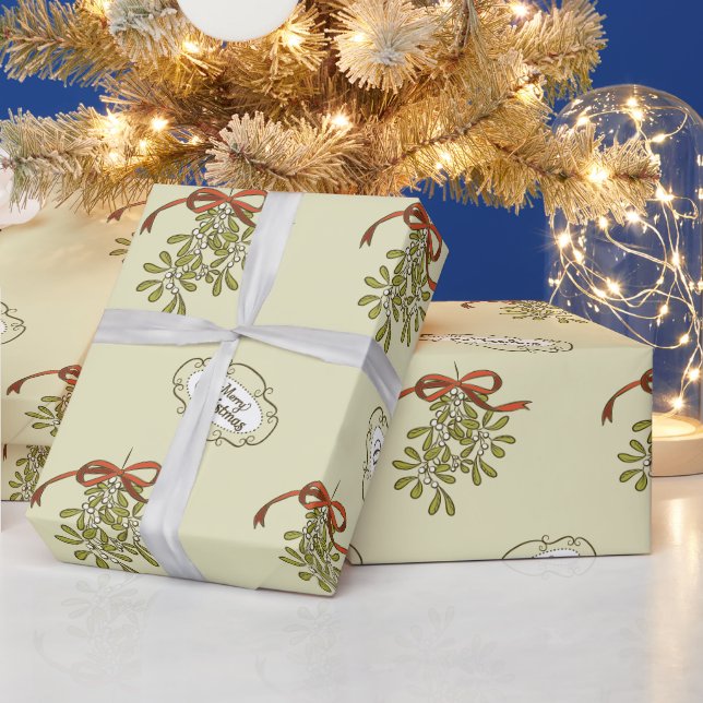 Merry Christmas Mistletoe Calligraphy Green Wrapping Paper (Holidays)