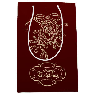 Merry Christmas Mistletoe Calligraphy Red Medium Gift Bag