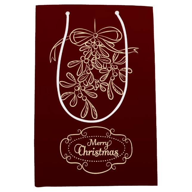 Merry Christmas Mistletoe Calligraphy Red Medium Gift Bag (Front)