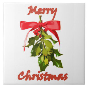 merry christmas mistletoe ceramic tile