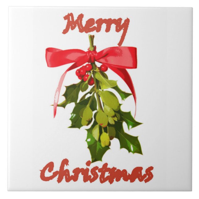 merry christmas mistletoe ceramic tile (Front)