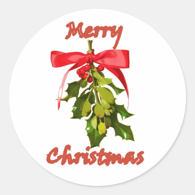 merry christmas mistletoe classic round sticker (Front)