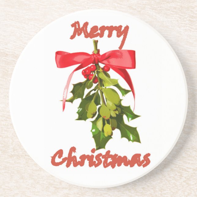 merry christmas mistletoe coaster (Front)