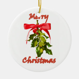 Merry Christmas mistletoe customised Ceramic Tree Decoration