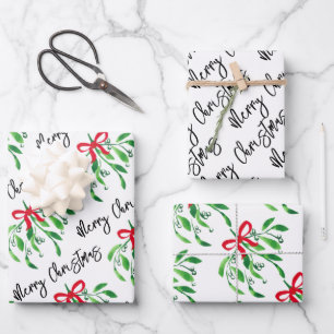 MERRY CHRISTMAS Mistletoe Festive Kiss Me Holiday Wrapping Paper Sheet