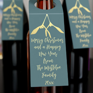 Merry Christmas Mistletoe Green Bottle Hanger Tag