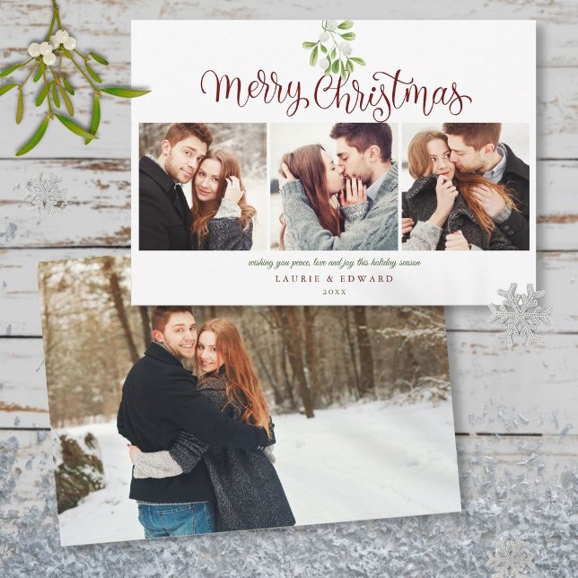 Merry Christmas Mistletoe Modern Couples 4 Photo Holiday Card (Merry Christmas Mistletoe Modern Couples 4 Photo Holiday Card)