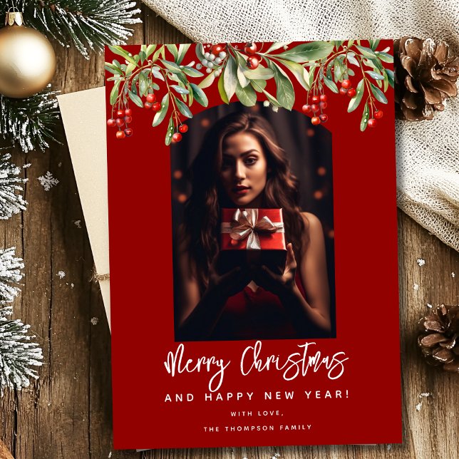 Merry Christmas mistletoe photo greeting card (Creator Uploaded)