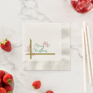 Merry Christmas Mistletoe Red Green Gold Elegant Napkin