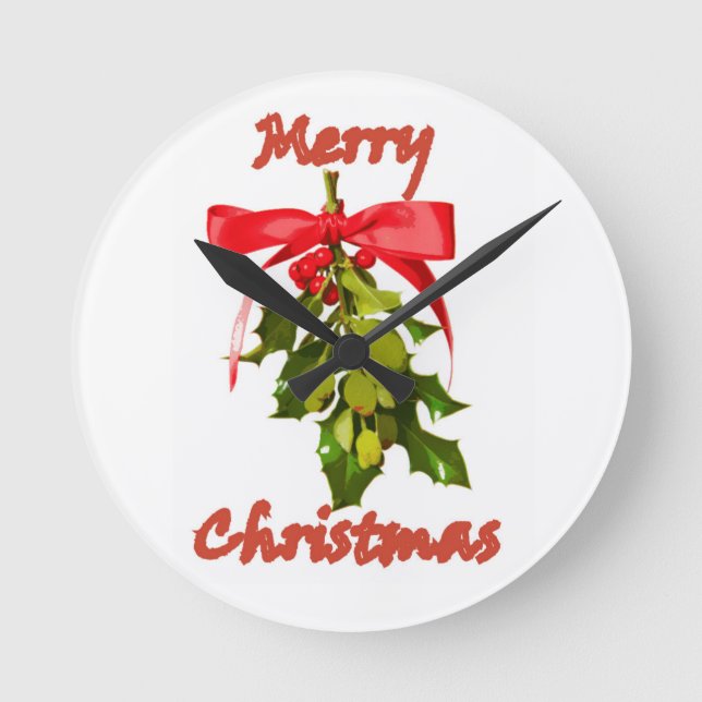 merry christmas mistletoe round clock (Front)