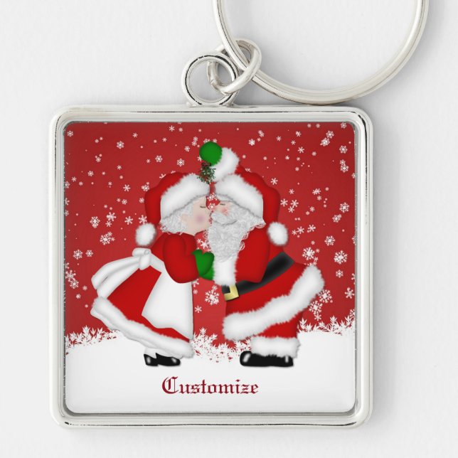 Merry Christmas Mistletoe Santa  Key Ring (Front)