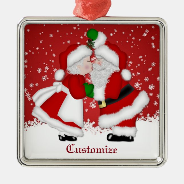 Merry Christmas Mistletoe Santa  Metal Ornament (Front)