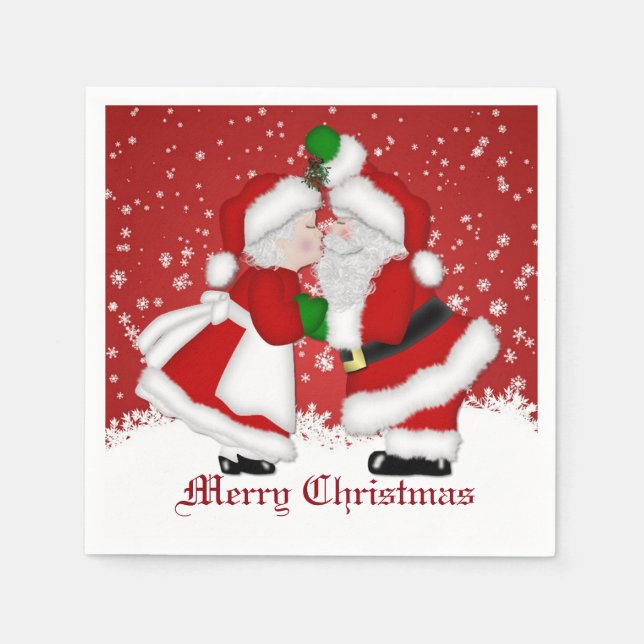Merry Christmas Mistletoe Santa Napkins (Front)