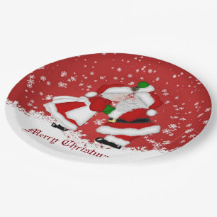 Merry Christmas Mistletoe Santa Paper Plate