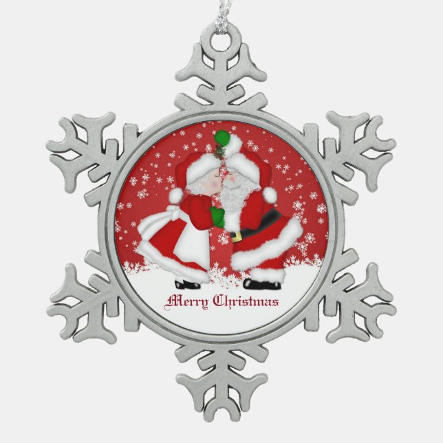 Merry Christmas Mistletoe Santa Snowflake Ornament (Front)