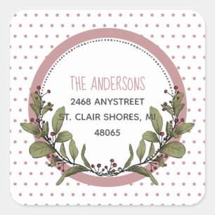 Merry Christmas Mistletoe Wreath  Return Address Square Sticker