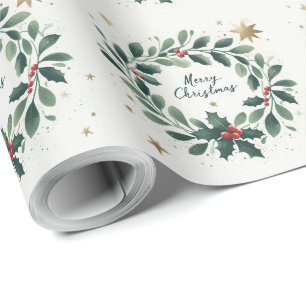 Merry Christmas Mistletoe Wreath Wrapping Paper