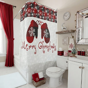 Merry Christmas mittens Shower Curtain
