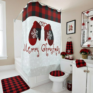 Merry Christmas mittens Shower Curtain
