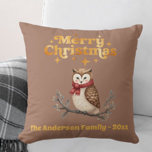 Merry Christmas mocha gold cute owl Cushion