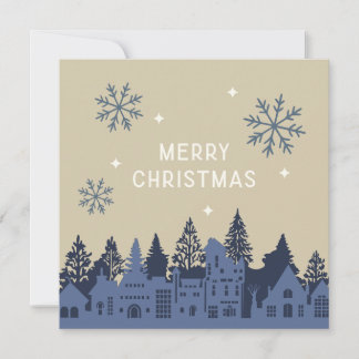 Merry Christmas Mod Village Blue Holiday Card