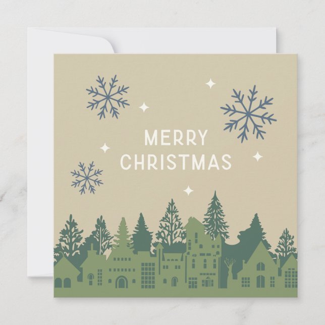 Merry Christmas Mod Village Green Holiday Card (Front)